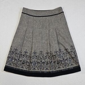 NWOT LOFT Brown Wool Herringbone, Embellished Pleated Skirt